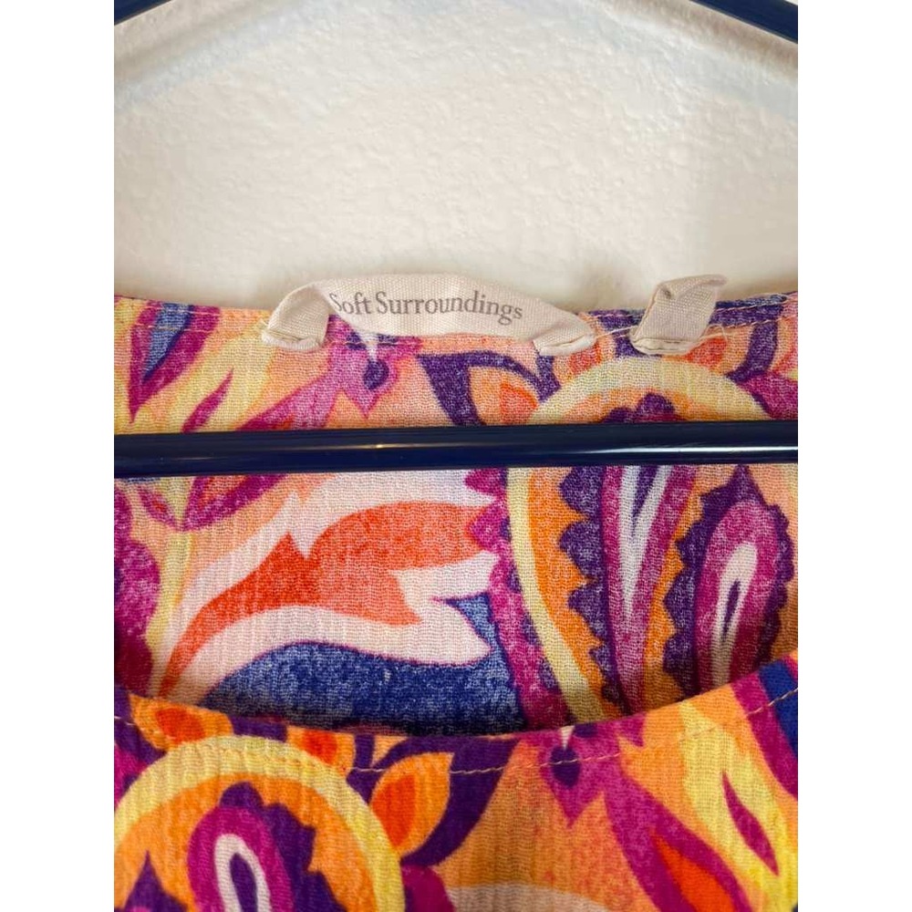 Soft Surroundings PM Orange Purple Paisley Cotton 3/4 Sleeve Lettuce Hem Top - Picture 3 of 10